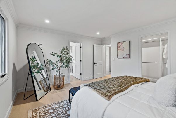 Bedroom, Interior, Recessed Lighting, Wood Texture Flooring