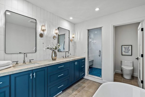 Bathroom, Dual Sink Vanities, Free Standing Baths, Glass Shower, Interior, Recessed Lighting
