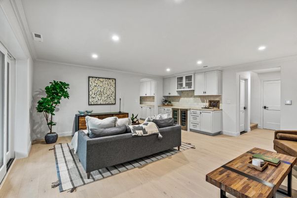 Interior, Kitchen, Living room, Recessed Lighting, Wood Texture Flooring