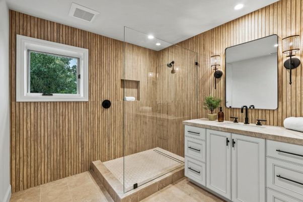Bathroom, Dual Sink Vanities, Glass Shower, Interior, Recessed Lighting