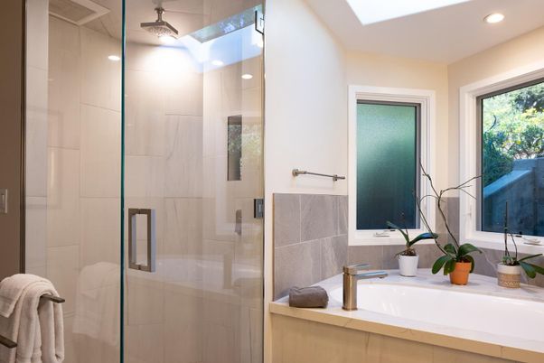 Bathroom, Glass Shower, Interior, Recessed Lighting