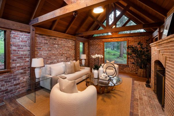 Fireplace, Interior, Living room, Stone Walls, Wooden Beams, Wooden Ceilings, Wood Texture Flooring