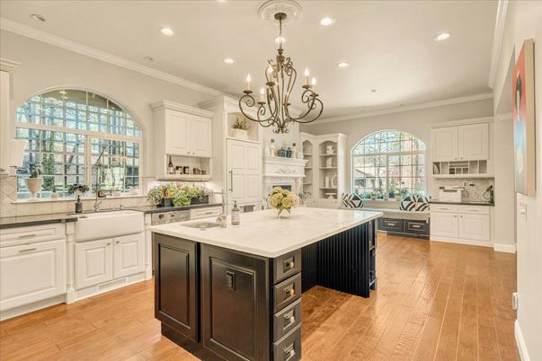 Chandelier, Interior, Kitchen, Recessed Lighting, Wood Texture Flooring