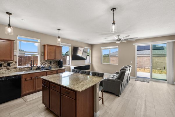 Interior, Kitchen, Pendant Lights, Wood Texture Flooring