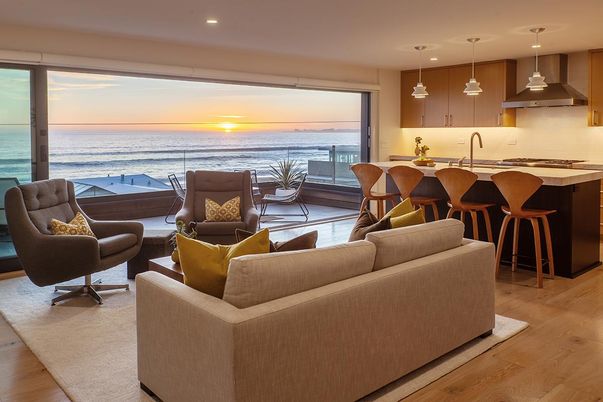 Dining room, Interior, Kitchen, Living room, Pendant Lights, Recessed Lighting, Water, Wood Texture Flooring