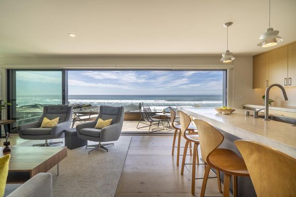 Dining room, Interior, Kitchen, Living room, Pendant Lights, Recessed Lighting, Water, Wood Texture Flooring