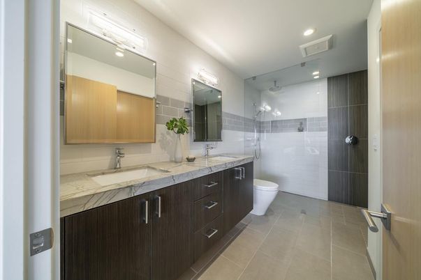 Bathroom, Dual Sink Vanities, Glass Shower, Interior, Recessed Lighting