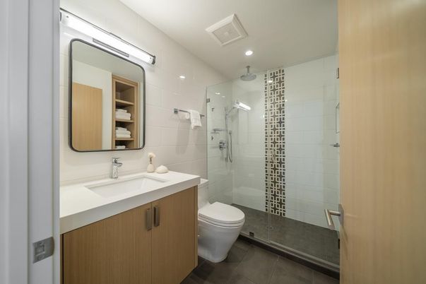 Bathroom, Glass Shower, Interior, Recessed Lighting