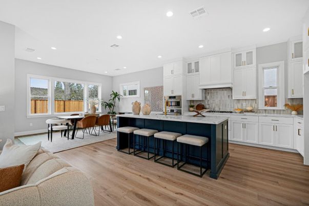 Dining room, Interior, Kitchen, Recessed Lighting, Stainless Steel Appliances, Wood Texture Flooring