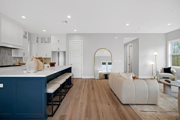 Interior, Kitchen, Living room, Recessed Lighting, Wood Texture Flooring