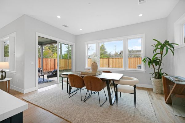 Dining room, Interior, Recessed Lighting, Wood Texture Flooring