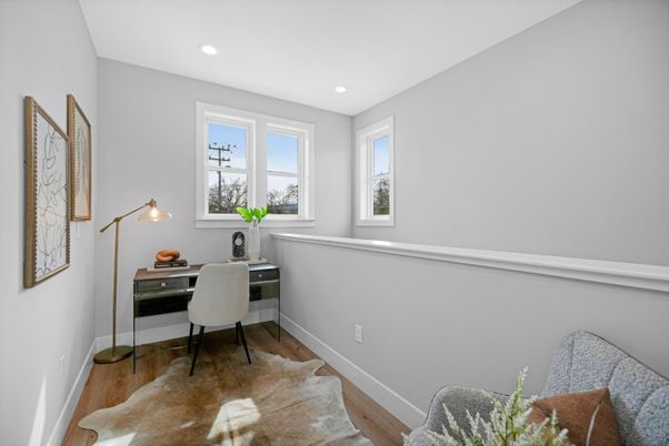 Home Office, Interior, Recessed Lighting, Wood Texture Flooring
