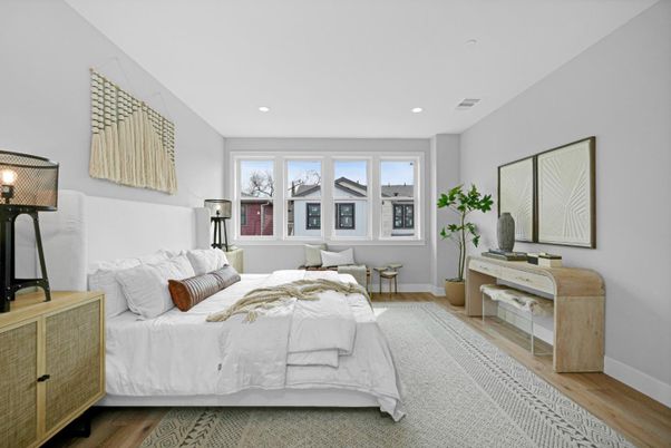 Bedroom, Interior, Recessed Lighting, Wood Texture Flooring