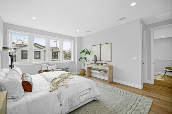 Bedroom, Interior, Recessed Lighting, Wood Texture Flooring