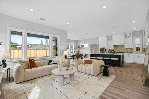 Dining room, Interior, Kitchen, Living room, Recessed Lighting, Wood Texture Flooring