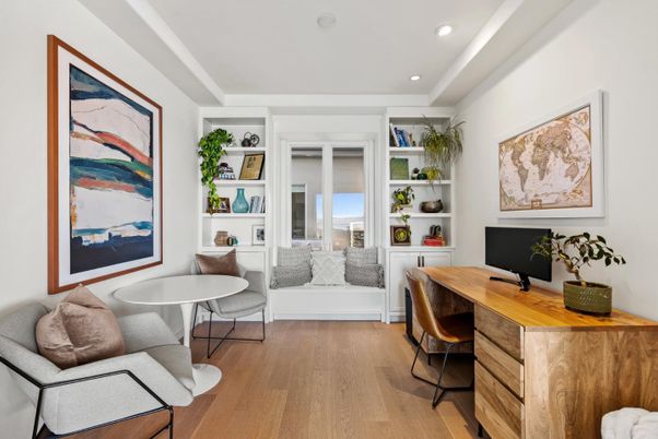 Home Office, Interior, Recessed Lighting, Wood Texture Flooring