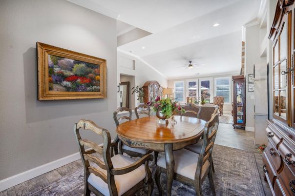 Dining room, Interior, Recessed Lighting, Wood Texture Flooring