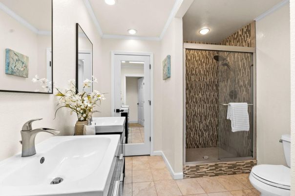 Bathroom, Glass Shower, Interior, Recessed Lighting