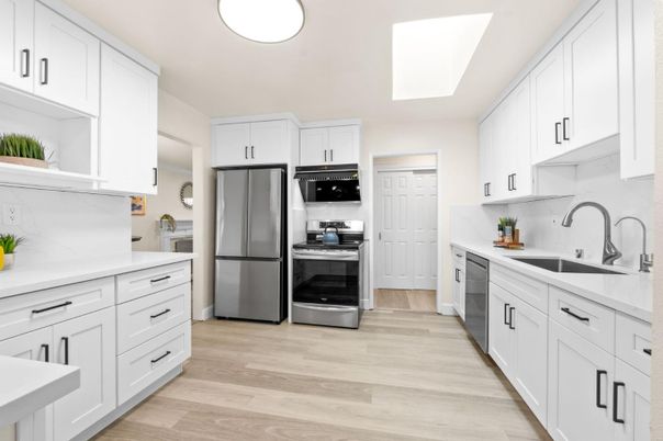 Interior, Kitchen, Stainless Steel Appliances, Wood Texture Flooring