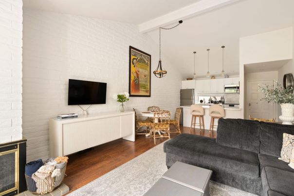 Dining room, Interior, Kitchen, Living room, Pendant Lights, Stainless Steel Appliances, Wood Texture Flooring