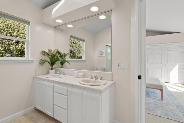Bathroom, Dual Sink Vanities, Interior, Recessed Lighting, Tile Countertops