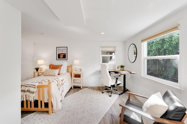 Bedroom, Home Office, Interior, Recessed Lighting, Wood Texture Flooring