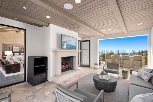 Fireplace, Interior, Living room, Recessed Lighting, Stone Walls, Wooden Beams, Wooden Ceilings