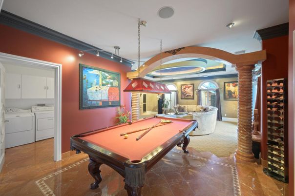 Billiard Table, Game Room, Interior, Pendant Lights, Washer