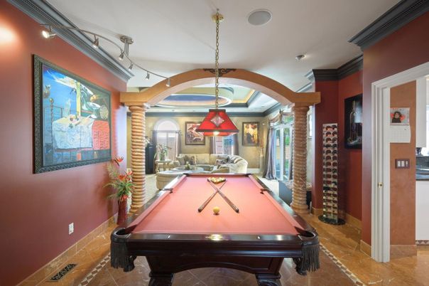 Billiard Table, Game Room, Interior, Pendant Lights