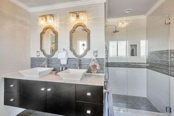 Bathroom, Dual Sink Vanities, Glass Shower, Interior, Recessed Lighting