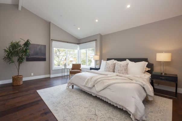 Bedroom, Interior, Recessed Lighting, Wood Texture Flooring