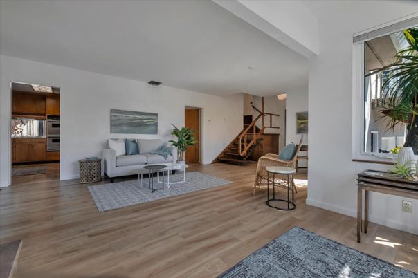 Interior, Kitchen, Living room, Stainless Steel Appliances, Wood Texture Flooring