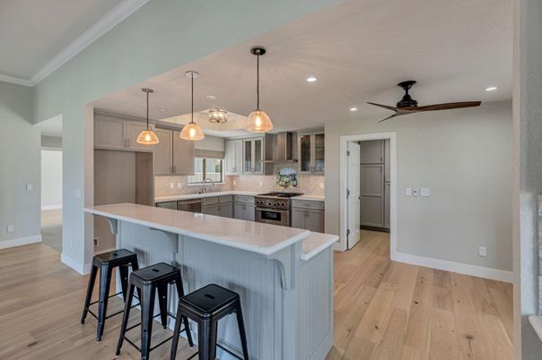 Interior, Kitchen, Pendant Lights, Recessed Lighting, Wood Texture Flooring
