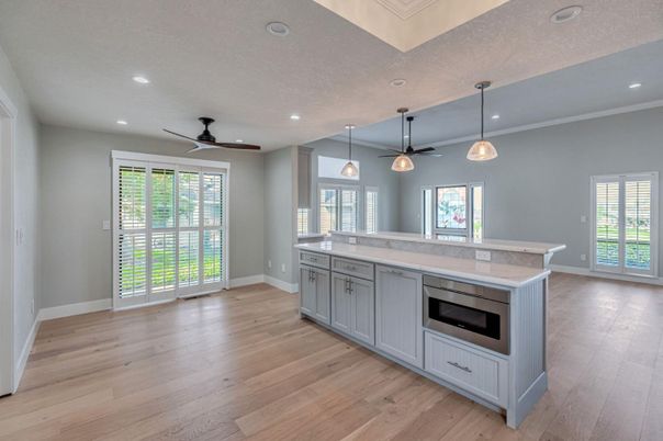 Interior, Kitchen, Pendant Lights, Recessed Lighting, Wood Texture Flooring