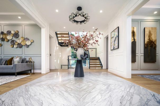 Interior, Marble, Recessed Lighting, Wood Texture Flooring