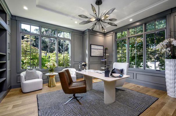 Home Office, Interior, Recessed Lighting, Wood Texture Flooring