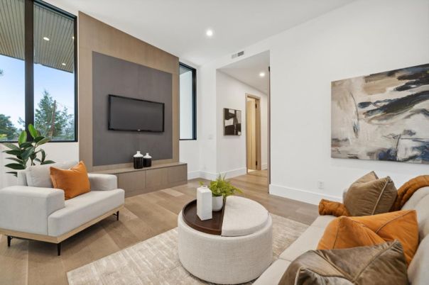 Interior, Living room, Recessed Lighting, Wood Texture Flooring