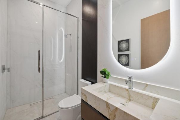 Bathroom, Glass Shower, Interior, Marble Walls