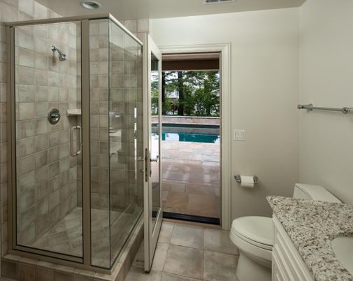 Bathroom, Glass Shower, Interior, Recessed Lighting