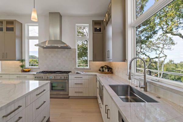 Interior, Kitchen, Pendant Lights, Stainless Steel Appliances, Wood Texture Flooring