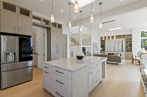 Interior, Kitchen, Living room, Pendant Lights, Recessed Lighting, Stainless Steel Appliances, Wood Texture Flooring
