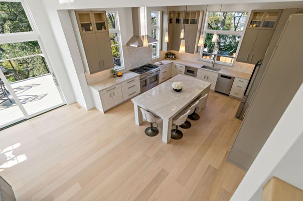Interior, Kitchen, Pendant Lights, Stainless Steel Appliances, Wood Texture Flooring