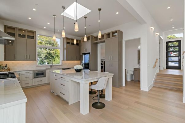 Interior, Kitchen, Pendant Lights, Recessed Lighting, Wood Texture Flooring