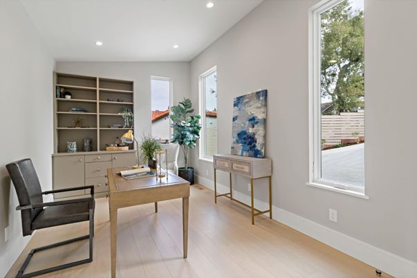 Home Office, Interior, Recessed Lighting, Wood Texture Flooring