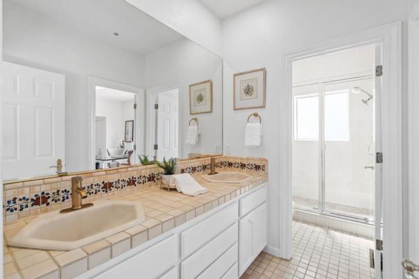 Bathroom, Dual Sink Vanities, Glass Shower, Interior, Tile Countertops