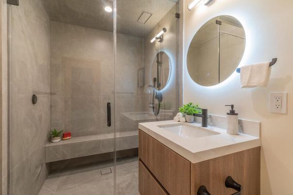 Bathroom, Glass Shower, Interior, Recessed Lighting