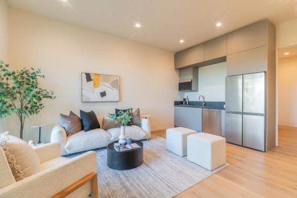 Interior, Kitchen, Living room, Recessed Lighting, Wood Texture Flooring
