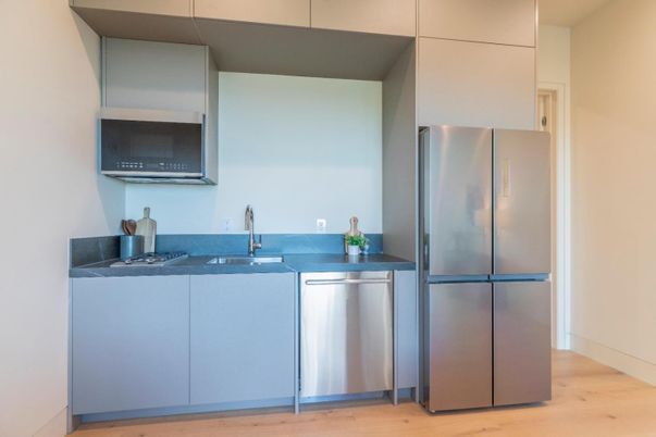 Interior, Kitchen, Stainless Steel Appliances, Wood Texture Flooring