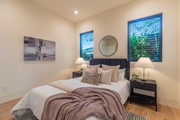 Bedroom, Interior, Recessed Lighting, Wood Texture Flooring