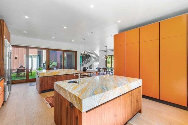 Dining room, Interior, Kitchen, Pendant Lights, Recessed Lighting, Wood Texture Flooring